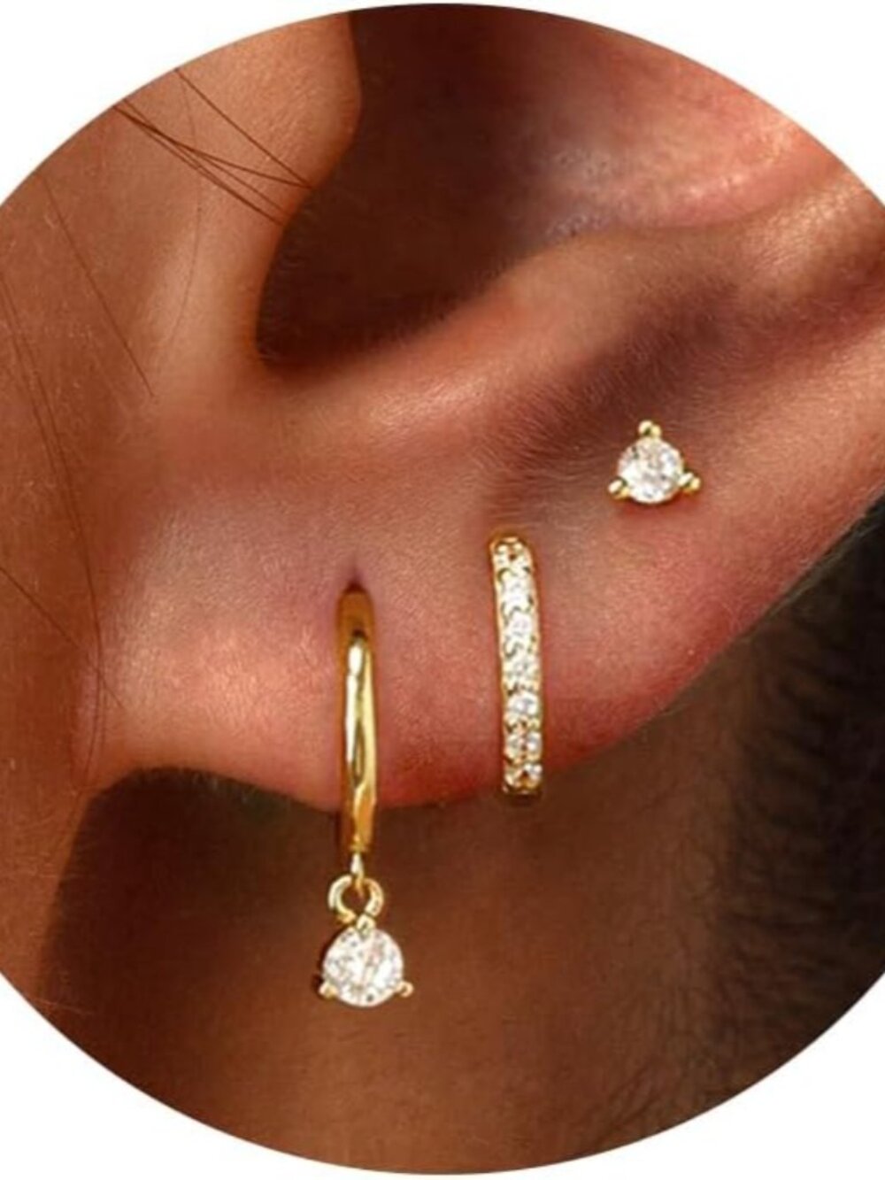 3 Pairs Gold Hoop Earrings Set: Dainty Stud Earrings Trendy Small 14K Gold Plate